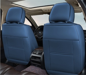 Huse auto premium 5 locuri Carguard Deluxe piele ecologică perforată și textil - negru - albastru închis - Img 4