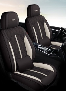 Huse auto premium 5 locuri Carguard Deluxe piele ecologică perforată - negru - alb - Img 2