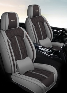 Huse auto premium 5 locuri Carguard Deluxe piele ecologică perforată - gri - negru - Img 3