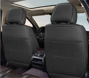 Huse auto premium 5 locuri Carguard Deluxe piele ecologică perforată și textil - negru - rosu închis - Img 4