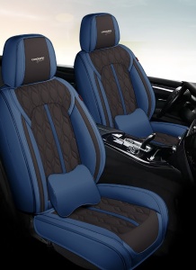 Huse auto premium 5 locuri Carguard Deluxe piele ecologică perforată - albastru inchis - negru - Img 2