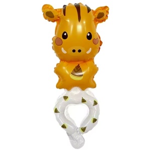 Balon din Folie Metalizata, Flippy, Figurine Animalute, Tip Bratara, Model Mistret, Ambalaj Individual, Pai Inclus, Umflare cu Aer sau Heliu, Portocaliu