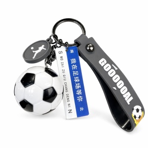 Breloc Chei, Flippy, Model Minge de Fotbal, Mesaj Te aștept pe Terenul de Fotbal, Cupa Mondiala, Accesoriu Pentru Chei si Rucsac, Material Acril, 50 g, Alb/Negru