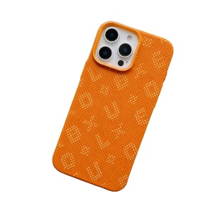 Carcasa Magnetica, Flippy, Compatibila Apple iPhone 15 Pro Max, din Fibra de Carbon, Litere Fosforescente, Portocaliu