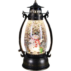 Decoratiune Luminoasa, Flippy, Felinar de Craciun, cu Lumina LED, Ornament Model Lampa cu Ulei Om de Zapada, cu Maner, 14x7x6 cm, Negru