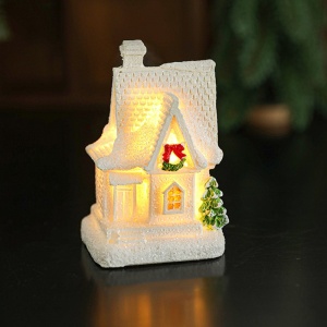 Decoratiune Ornament de Craciun, Flippy, Casuta de Craciun din Rasina, Model Casa Mica Iluminata din Interior, 8.5 x 5 x 4 cm, Alb