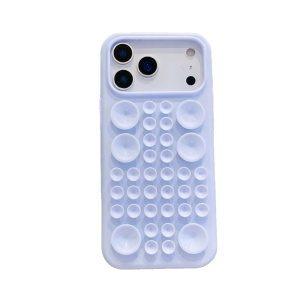 Husa cu Ventuze, Flippy, Compatibila iPhone 17 Pro, din Silicon, Interior Microfibra, Albastru Gri