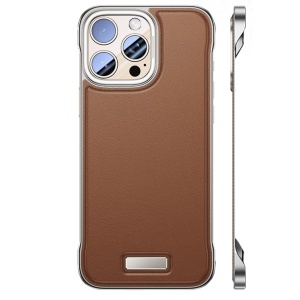Husa pentru iPhone 15 Pro, husa de protectie pentru telefon, Flippy, Design Modern fara margini, din Piele PU, Subtire, Maro