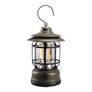 Lampa portabila camping, Felinar Vintage cu carlig, ABS, Iluminare 21 COB LED, Intensitate reglabila, 5W, Flippy, Verde