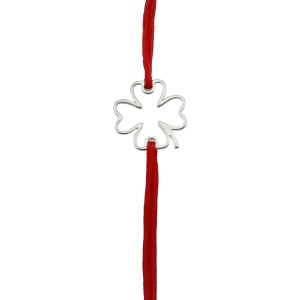 Martisor Bratara Argint 925, Jolie, Model Trifoi, Martisor de 1 Martie, cu Snur Rosu, Argintiu
