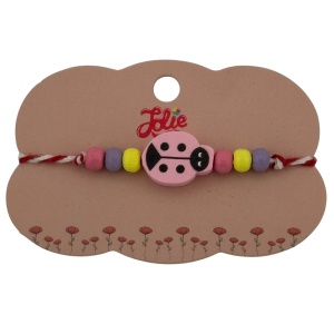 Martisor Bratara Multicolora pentru Copii, Jolie, din Lemn si Textil, Model Buburuza