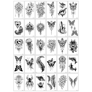 Set 30 Tatuaje Temporare, Flippy, pe Baza de Apa, Model 6, Negru