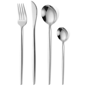 Tacamuri Portugheze, Flippy, Set din 24 de Piese din Otel Inoxidabil, 6 Cutie, 6 Furculite, 6 Linguri de Masa, 6 Linguri pentru Ceai, Argintiu