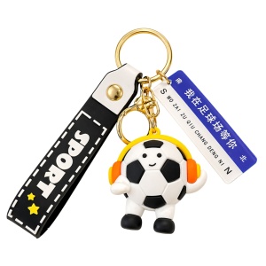 Breloc Chei, Flippy, Model Minge de Fotbal cu Casti, Mesaj Te aștept pe terenul de fotbal, Cupa Mondiala, Accesoriu Pentru Chei si Rucsac, Material Acril, 50 g, Negru