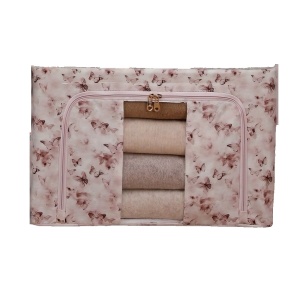 Cutie Depozitare, Flippy, 66L, din Material Textil, 50 x 40 x 33 cm, pentru Haine si Lenjerii, Model Fluturasi, Roz/Gri