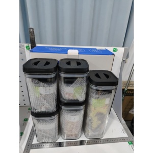 Cutii de Depozitare Alimente, Flippy, Set din 10 Cutii de tip Container, Recipiente pentru Cereale in Bucatarie, Transparente cu Capac Negru - Img 2