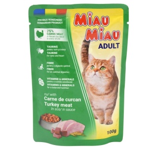Hrana Umeda pentru Pisici in Sos, Miau Miau, Curcan, 100 g