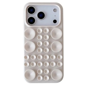 Husa cu Ventuze, Flippy, Compatibila iPhone 17 Pro Max, din Silicon, Interior Microfibra, Crem