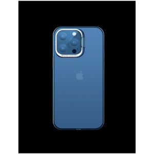 Husa de protectie pentru iPhone 14, cu suport metalic pentru camera, Bracket Series, Flippy, Protectie Antisoc, PC mat, silicon moale pe margini, Albastru