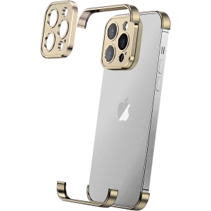 Husa Metalica Edgeless Compatibila cu iPhone 16, Flippy, Protectie pentru Colturi si Camera, Aliaj Aluminiu, Antisoc, Antizgariere, Auriu
