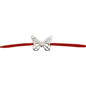 Martisor Bratara Argint 925, Jolie, Model Fluturas, Martisor de 1 Martie, cu Snur Rosu, Argintiu