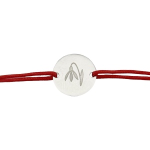 Martisor Bratara Argint 925, Jolie, Model Ghiocel Gravat, Martisor de 1 Martie, cu Snur Rosu, Argintiu