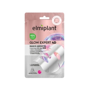 Masca Servetel Pentru Fata, Elmiplant, Glow Expert 4D Impregnata cu Ser, 1 Buc