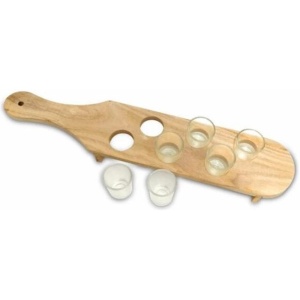 Pahare Shot din Sticla, Flippy, Set 6 pahare pentru Shot cu Suport din Lemn, Design Rustic, 41 x 8.5 x 6 cm, Model 2, Maro