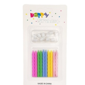 Set 12 Lumanari de Tort, Flippy, Model Spirala cu Suport, Party, 6.5 cm, din Parafina, Multicolor