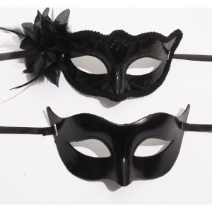 Set 2 Masti de Cuplu, Flippy, pentru Carnaval, Bal Mascat, Marime Universala, Model Floare Laterala si Margele, Model Clasic Fluture, Negru