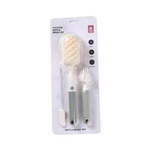 Set 3 Perii de Spalat Biberoane, Flippy, pentru Tetina, Biberon, Pai, Materiale Sigure, fara BPA, Curatare 360°, Verde