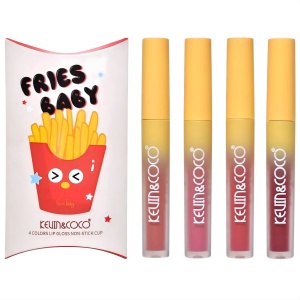 Set Luciu de buze, Kevin & Coco, Fries Baby, 4 Lip Gloss-uri, Stralucire si Hidratare Intensa, Rezistent, Multicolor