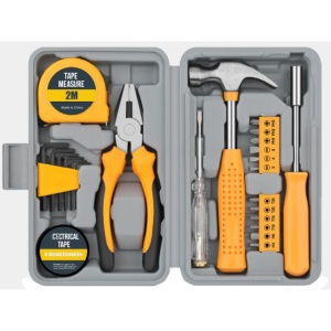 Set Scule 24 piese pentru Uz Casnic, Flippy, Instrumente Set in Trusa de Plastic Gri, din Plastic si Metal, 20 x 12.5 x 3 cm, Galben