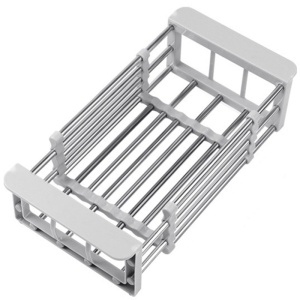 Suport Scurgere Extensibil pentru Bucatarie, Flippy, Uscator Vase din Otel Inoxidabil, Suport Tacamuri si Pahare, Suport pentru Fructe si Legume, 24.5 x 16.5 x 9.5 cm Gri deschis