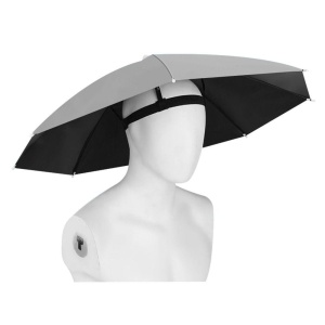 Umbrela de Cap, Flippy, Diametru 69 cm, Banda Elastica de Cap, Protectie UV/Ploaie, Gri