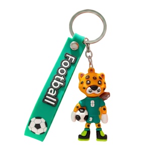 Breloc Chei, Flippy, Model Leopard, Mascota de Fotbal, Cupa Mondiala, Accesoriu Pentru Chei si Rucsac, Cauciuc Moale, 26 g, 6.2 x 3.4 cm, Verde
