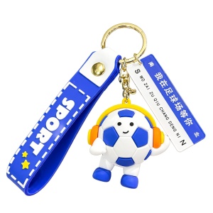 Breloc Chei, Flippy, Model Minge de Fotbal cu Casti, Mesaj Te aștept pe terenul de fotbal, Cupa Mondiala, Accesoriu Pentru Chei si Rucsac, Material Acril, 50 g, Albastru Inchis