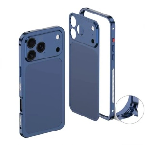 Carcasa Metalica, Flippy, Compatibila Apple iPhone 15 Pro, Creeaza Aspect de iPhone 17 Pro, Unibody Mat, Rezistenta la Zgarieturi, Albastru