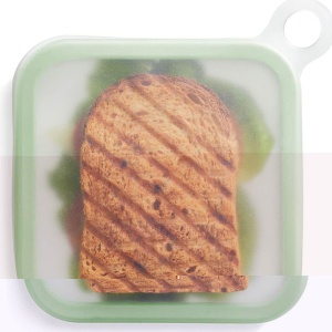 Caserola pentru sandwich Flippy, din silicon si polipropilena, portabil, usor de curatat, capac anti-scurgere, reutilizabil, 15.5 x 15.5 x 2.5 cm, verde