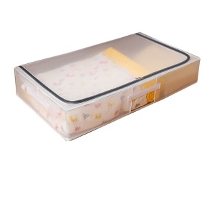 Cutie de Depozitare, Flippy, pentru Haine, Incaltaminte, din Plasa PVC Impermeabila si Manere Laterale, Pliabila, Fermoar Bidirectional, 80 x 47 x 15 cm Transparenta