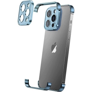 Husa Metalica Edgeless Compatibila cu iPhone 16, Flippy, Protectie pentru Colturi si Camera, Aliaj Aluminiu, Antisoc, Antizgariere, Albastru