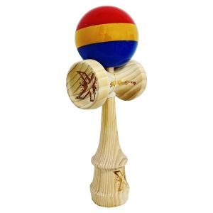 Kendama X Originala, Profesionala, Flippy, Inaltime 52 cm, SUPER BIG cu Cupe KING SIZE, Bila Super Sticky, Diametrul 17 cm, din Lemn, Multicolor