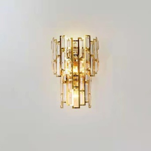 Lampa de Perete in Interior, Flippy, Lampa de Lux pentru Decor de Interior, Corp de Iluminat Tip aplica, din Inox Auriu si Cristal, Lumina Calda Rece Neutra, 39x24 cm, Ideal pentru Camere Mici si Medii, Auriu