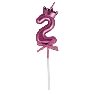 Lumanare Cifra 2, Flippy, Model Coroana cu Fundita, Pentru Tort, 6 x 2.5 cm Mov