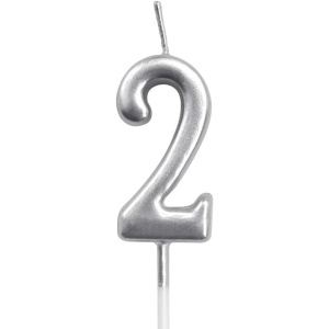 Lumanare de Tort, Flippy, Model Cifra 2, Party, 4.5 x 2.5 cm, din Parafina, Argintiu