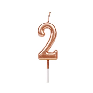 Lumanare de Tort, Flippy, Model Cifra 2, Party, 4.5 x 2.5 cm, din Parafina, Rose Gold