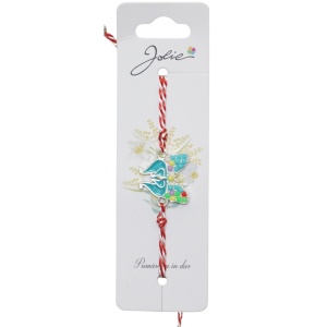 Martisor Bratara Snur Alb-Rosu, Jolie, Pandantiv Metalic, Model Fluture Pietre si Email