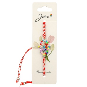Martisor Bratara Snur Alb-Rosu, Jolie, Pandantiv Metalic, Model Multicolor