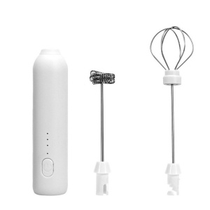 Mixer Spuma Lapte, Flippy, Electric cu Incarcare USB, Bauturi Calde/Reci, Maner Izolat Termic, Otel Inoxidabil, pentru Latte, Ciocolata Calda, Cappuccino, Frappe, Usor de Folosit, 2 Accesorii, Alb