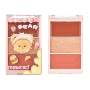 Paleta Fard de Obraz, Kevin&Coco, 3 Culori, Blush, Iluminator, Contur, Textură Fină, Efect Natural, pentru Toate Tipurile de Ten, 71.7 g, 6.7 x 1.5 x 11 cm, Bronz